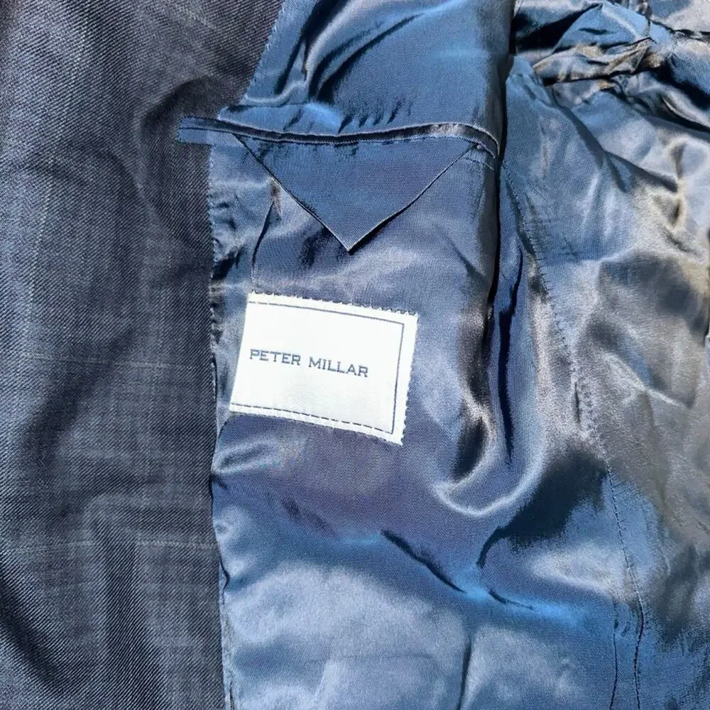 Peter Millar Plaid Navy Wool Men's Blazer Sporcoat Jacket